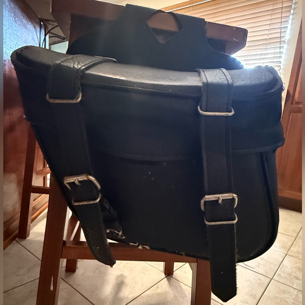 Black Leather Motorcycle Saddlebag